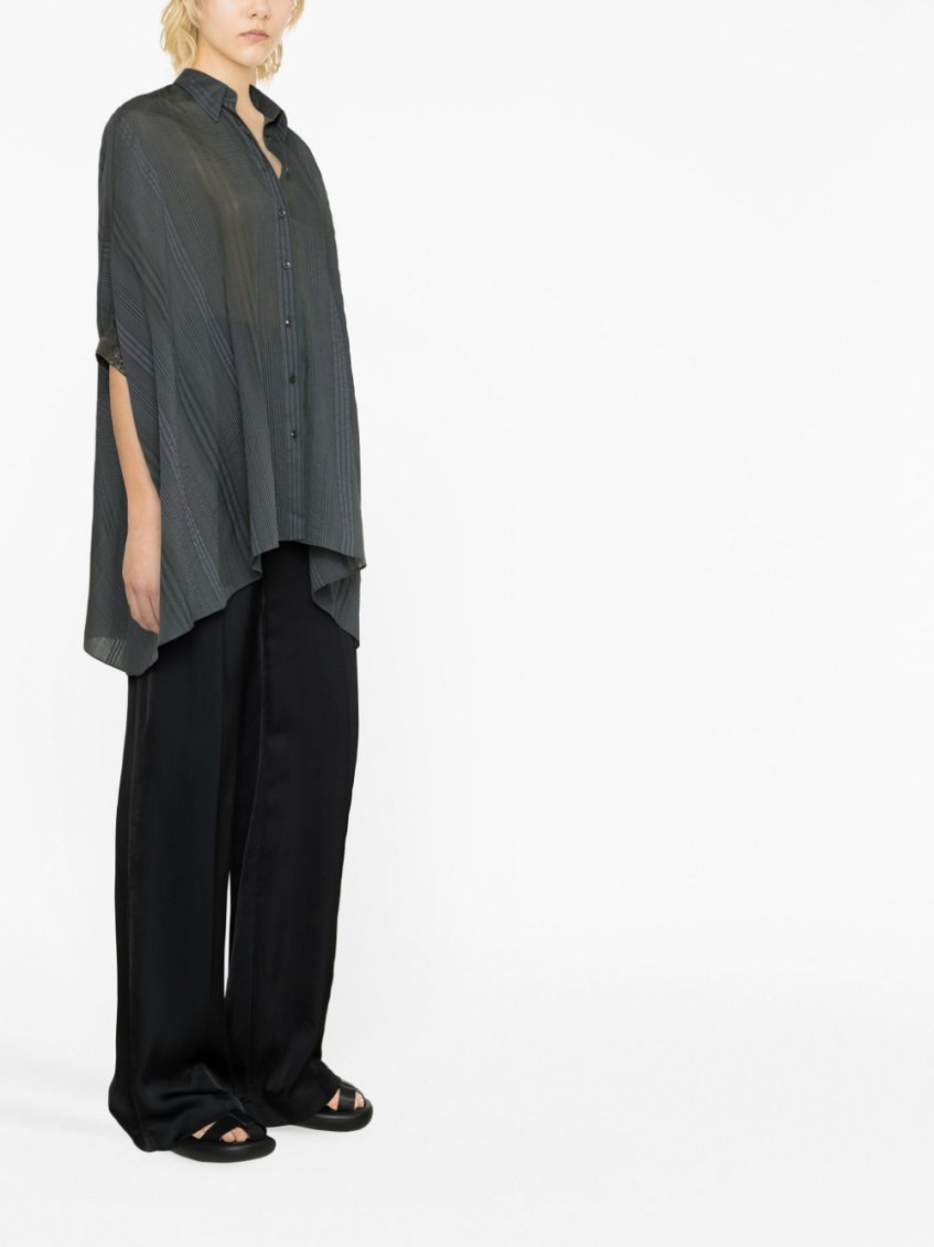 Striped half-sleeve draped shirt - Grey