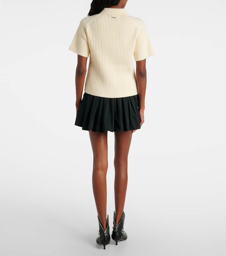 Cable-knit wool and cotton-blend polo shirt