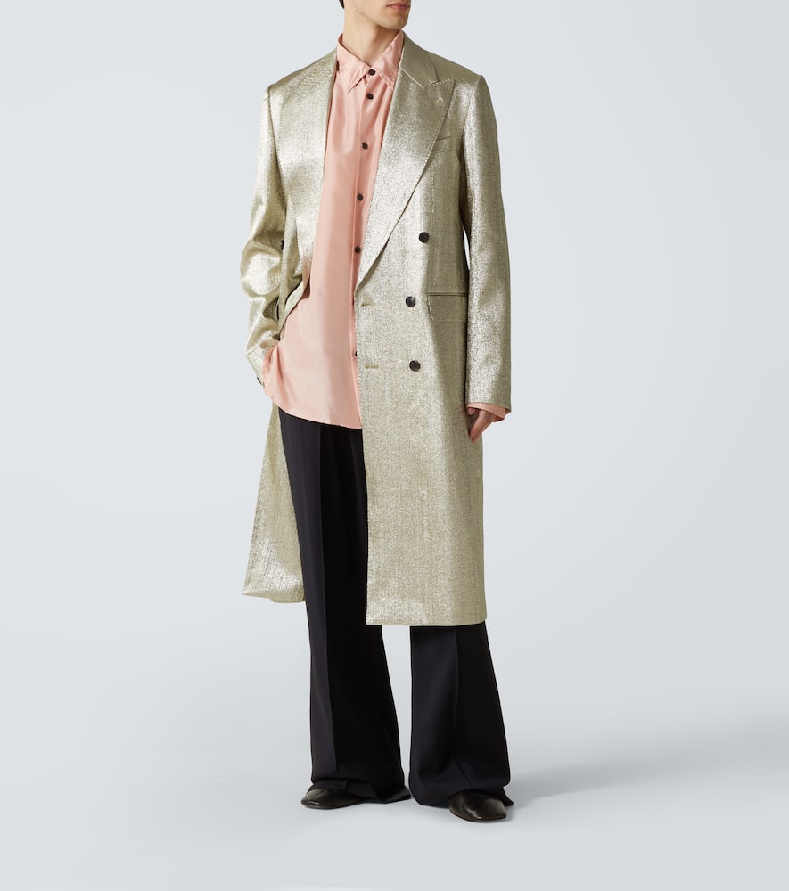 Double-breasted lamé coat