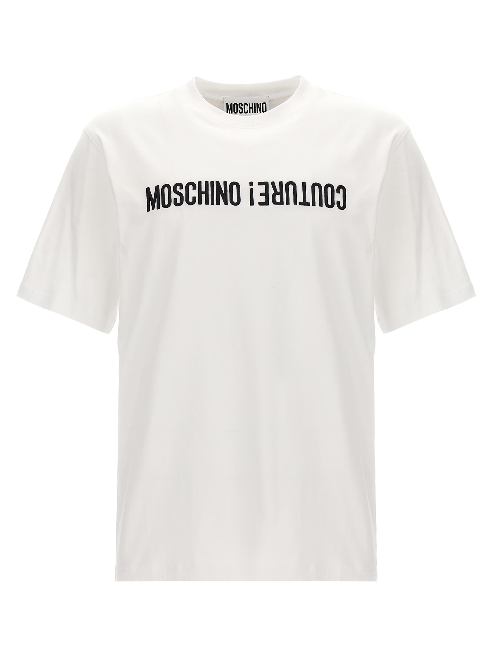 -Logo Embroidery T Shirt Bianco/Nero-Uomo