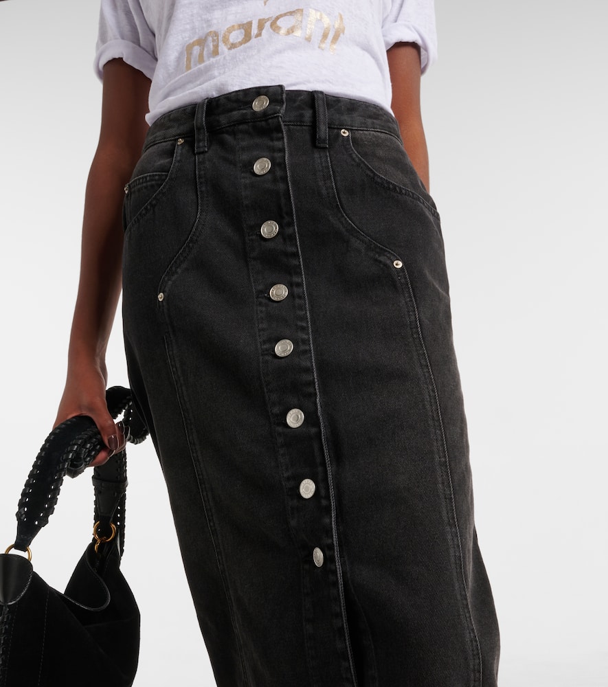 Vandy high-rise denim midi skirt