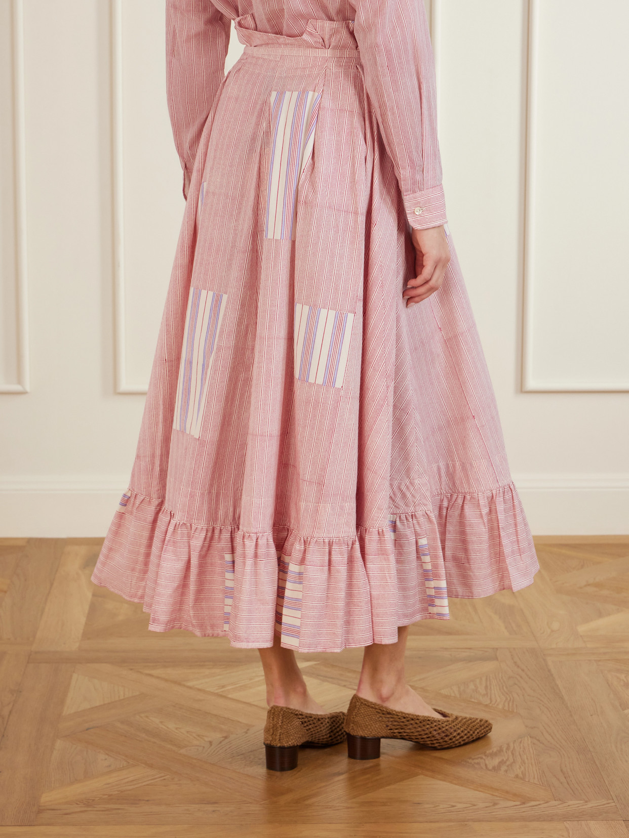 Tasha Ruffled Striped Cotton-voile Wrap Midi Skirt - Pink