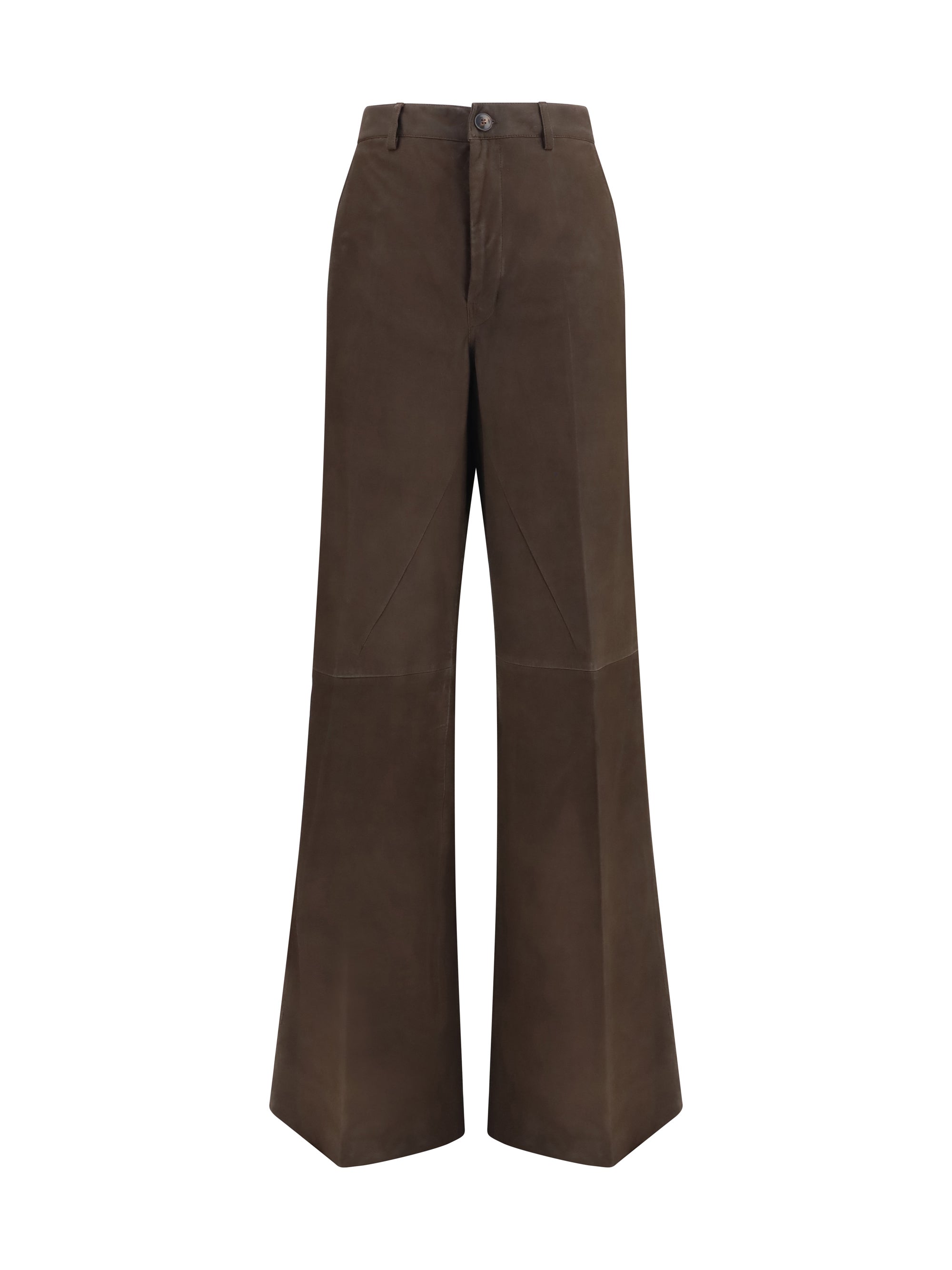Wide-Leg Calf Leather Trousers — Brown