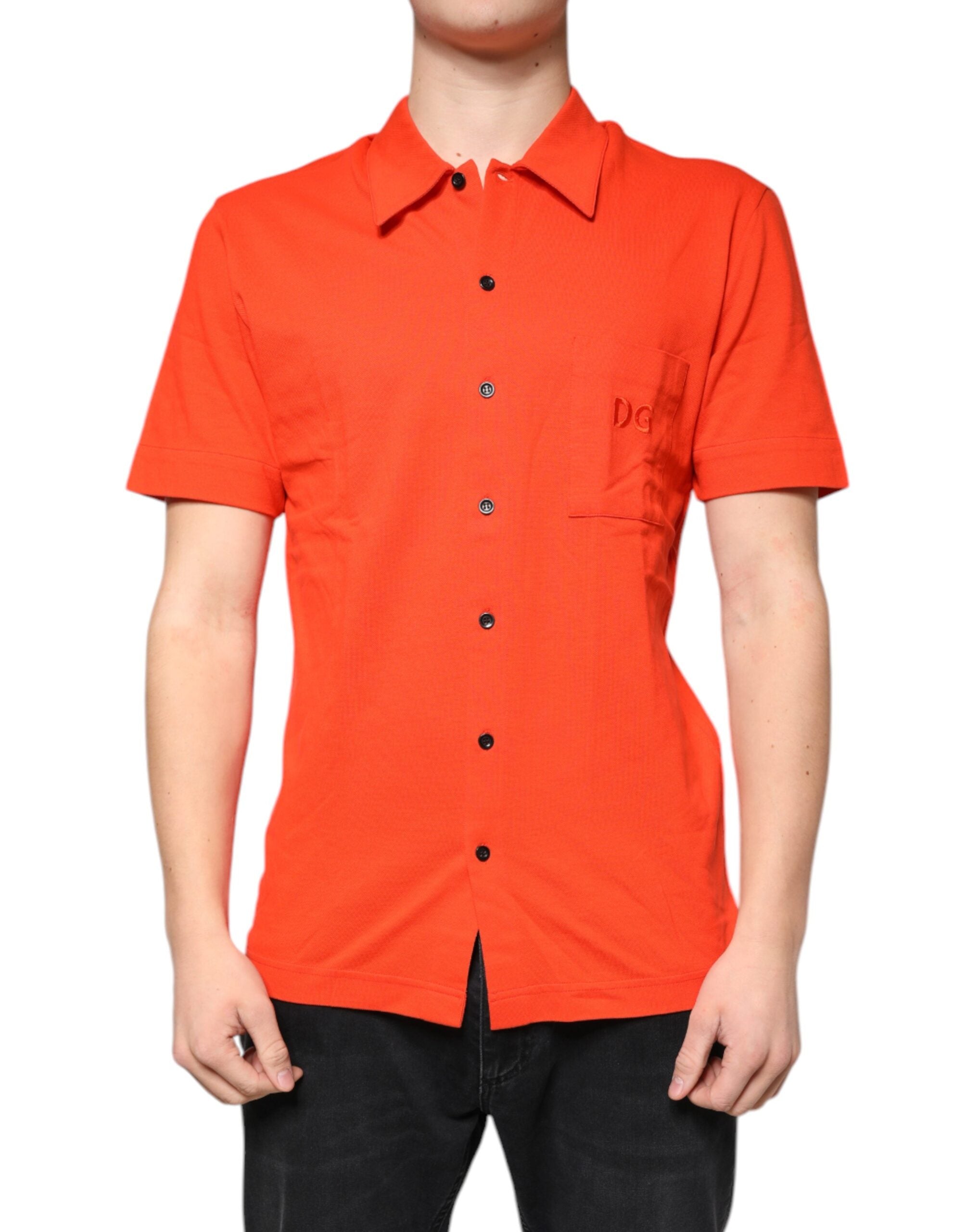 Cotton Button-Down Shirt — Orange