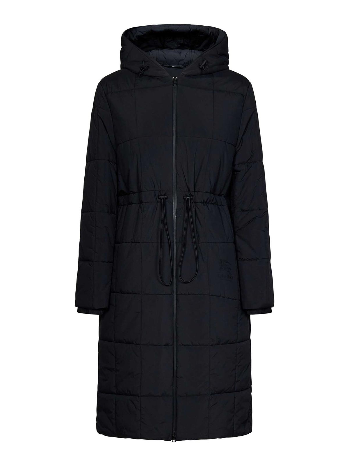 Quilted hooded long-sleeve coat - Black