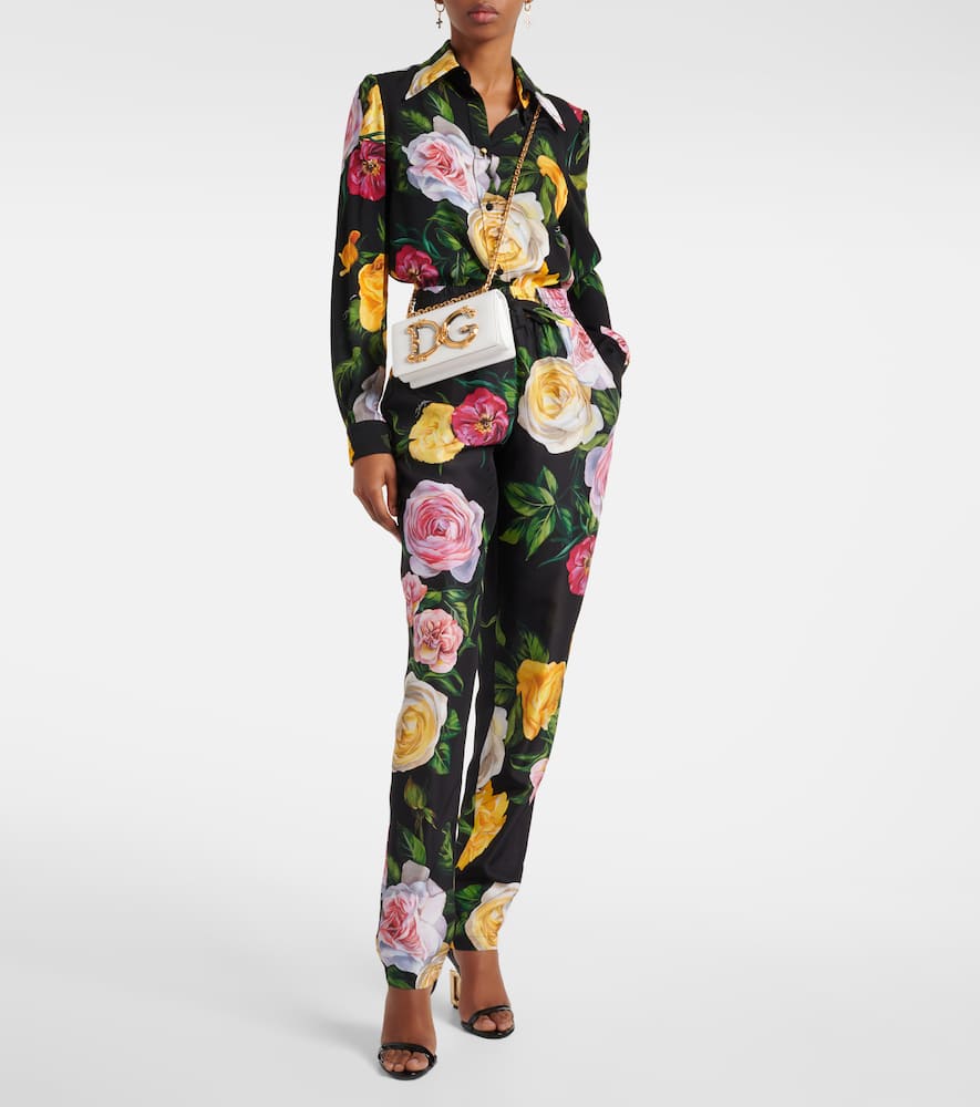 Floral silk straight pants