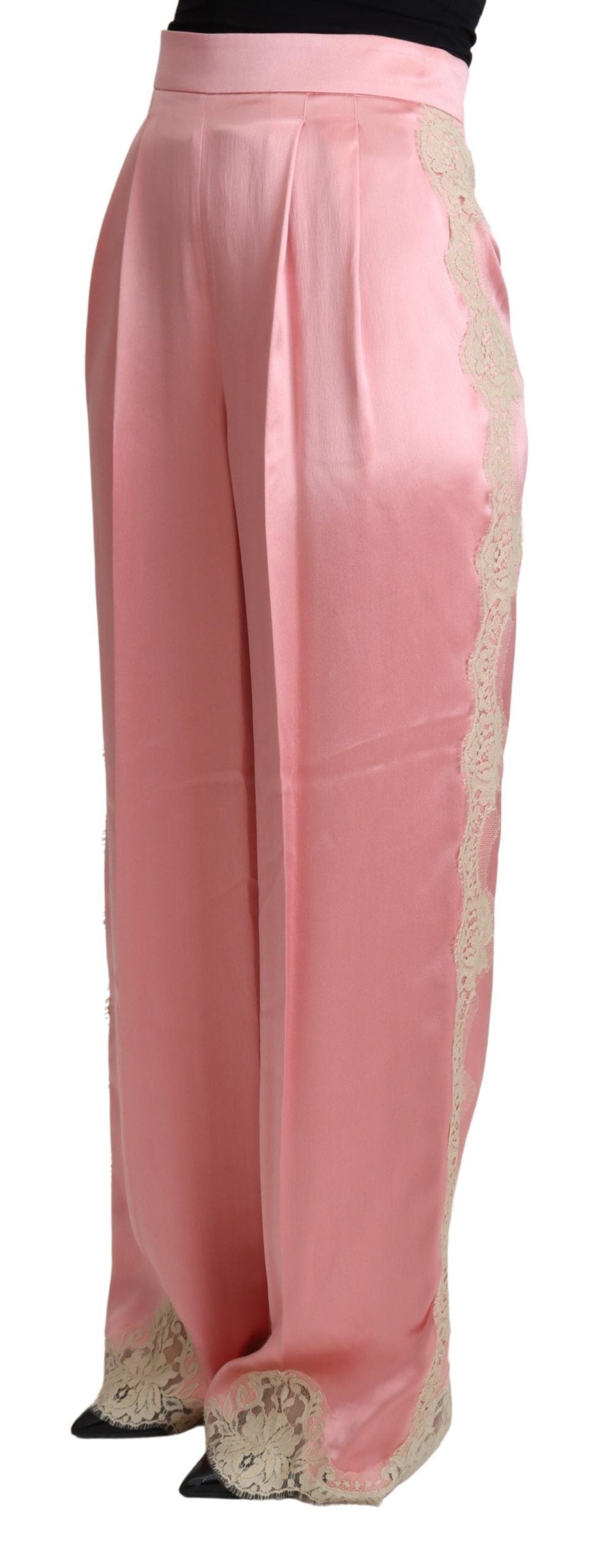 Lace-Trimmed Silk-Blend Satin Trousers — Pink