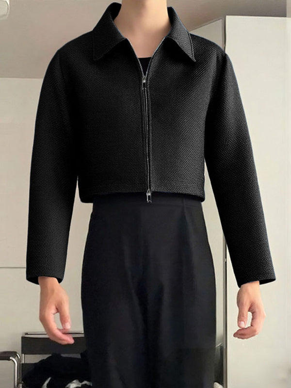 Men's Solid Color Cropped Casual Jacket SKUL35214 - Black / S