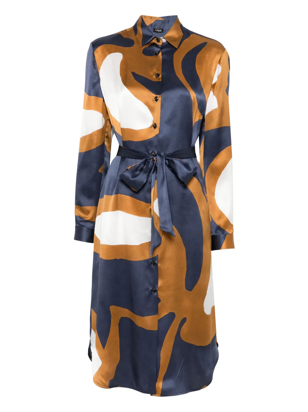 Printed Silk Dress — navy