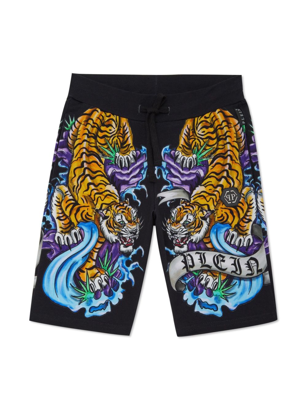 Tattoo-print drawstring shorts - Black
