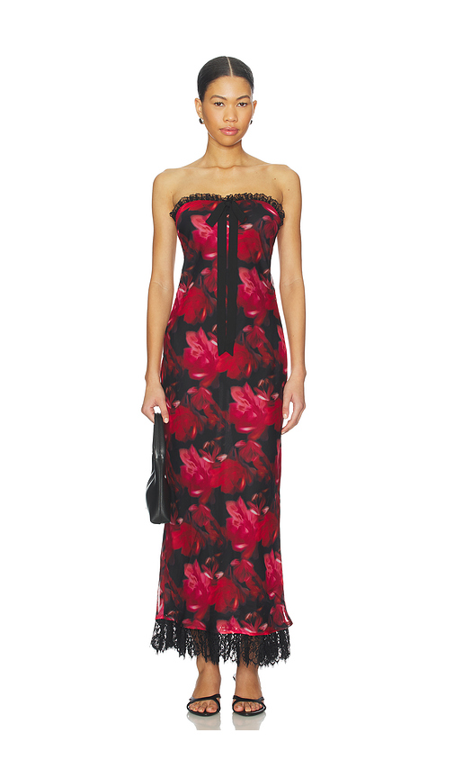 For Love & Lemons Dark Romance Maxi Dress in Red,Black. L. Also in M, S, XL