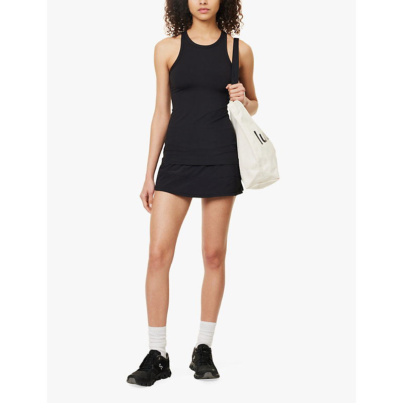 Womens Black Pace Rival Mid-rise Stretch Recycled-polyester Mini Skirt
