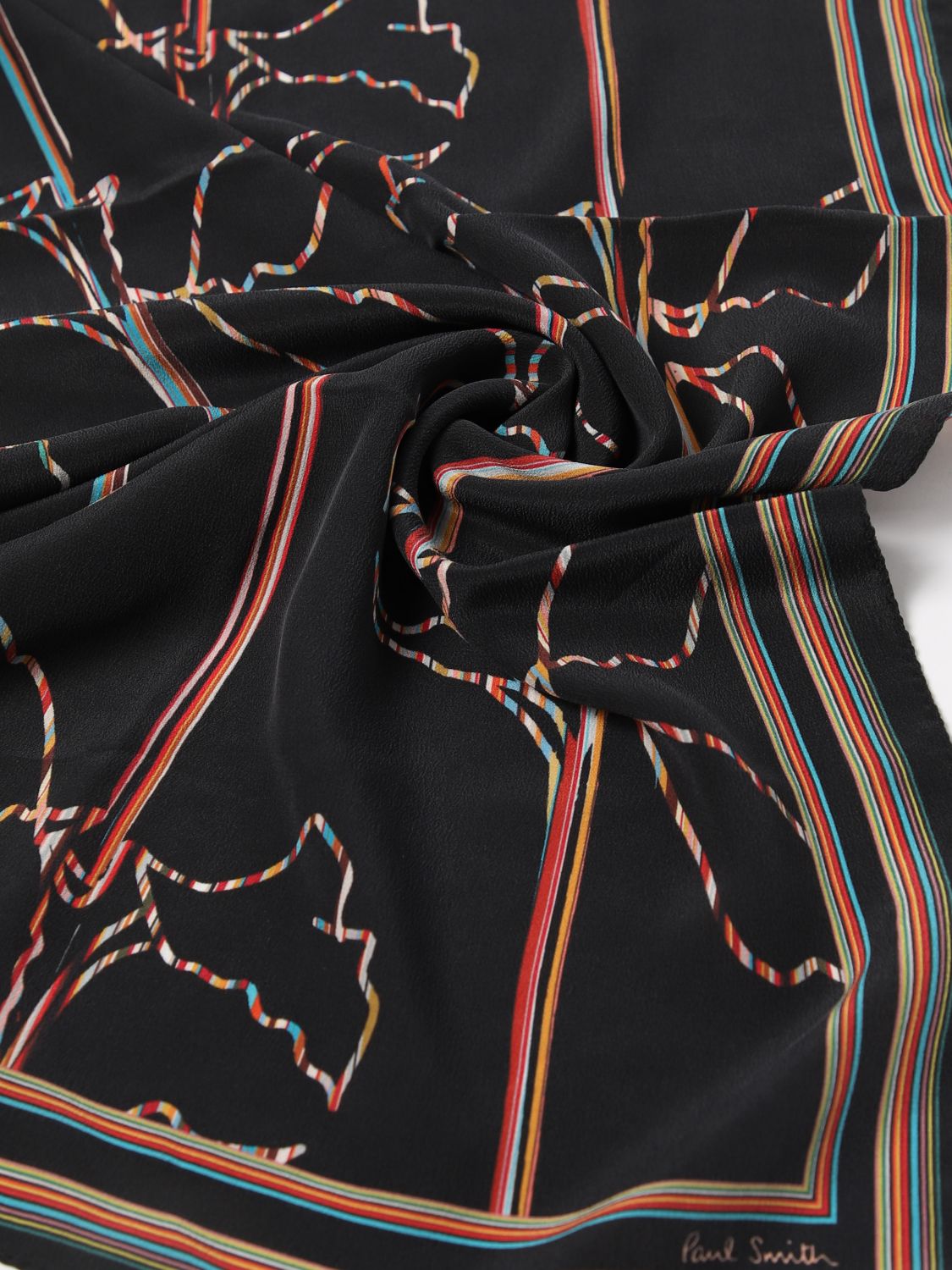Magnolia-print silk scarf - Black