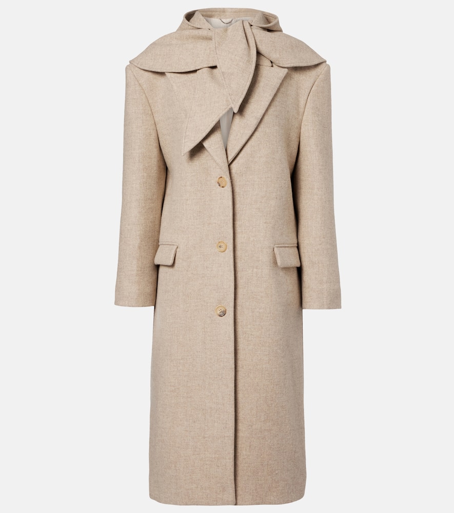 Hooded wool and silk coat