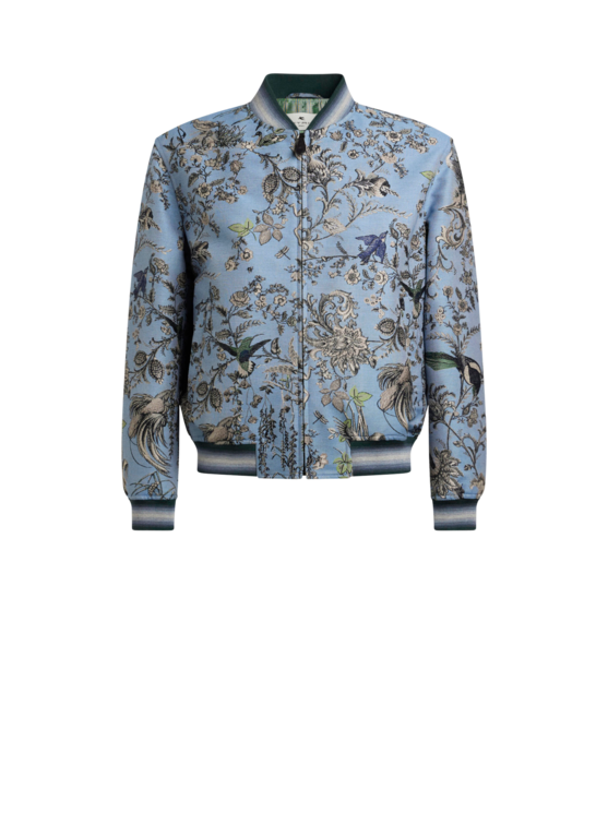 Cotton-blend Jacquard Bomber Jacket With Flora And Fauna Motif
