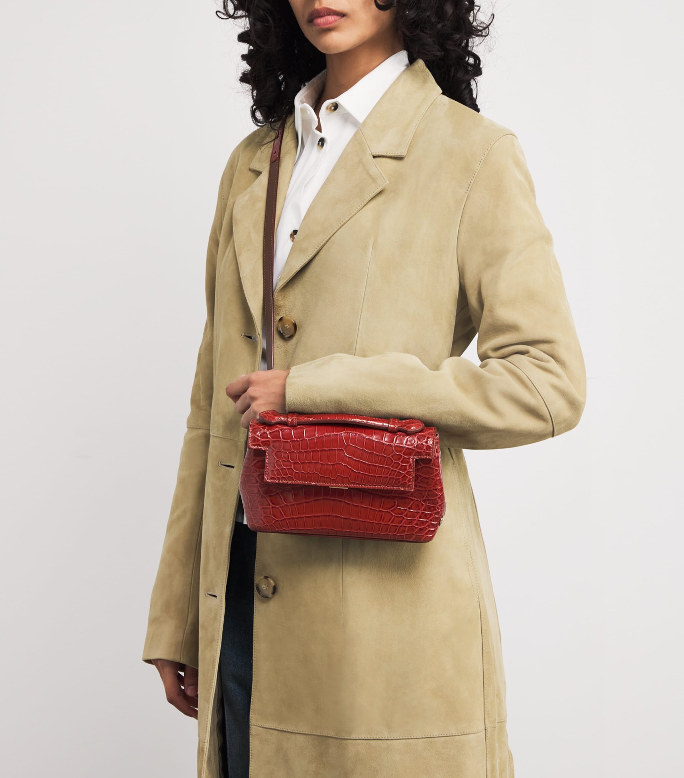 Analeena Crocodile Leather Top-Handle Bag
