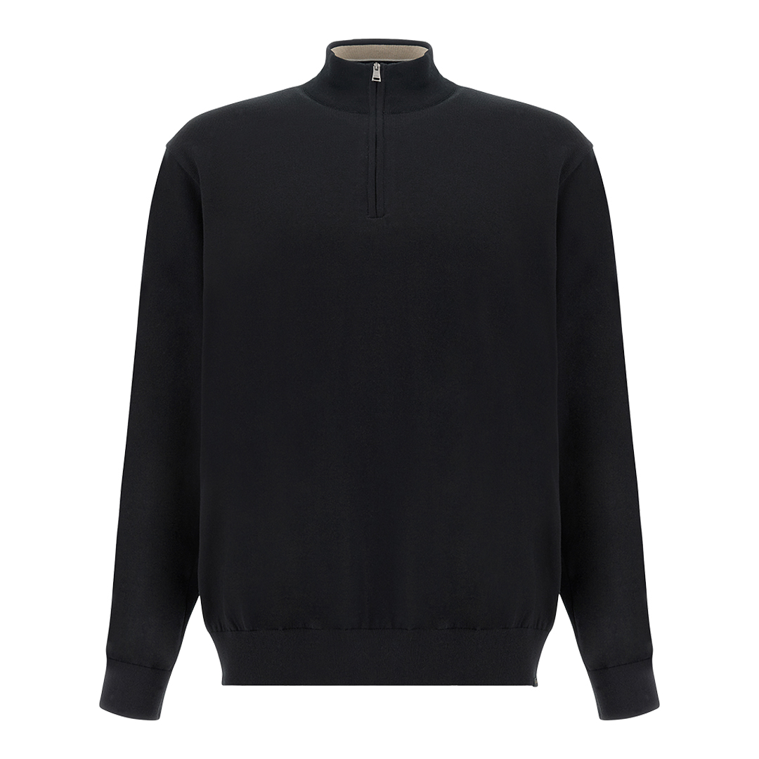 Piuma cotton half-zip sweater, Man, Black