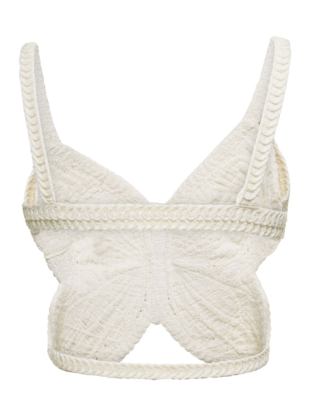White Buttefly Sleeveless Crop Top In Cotton Blend Woman