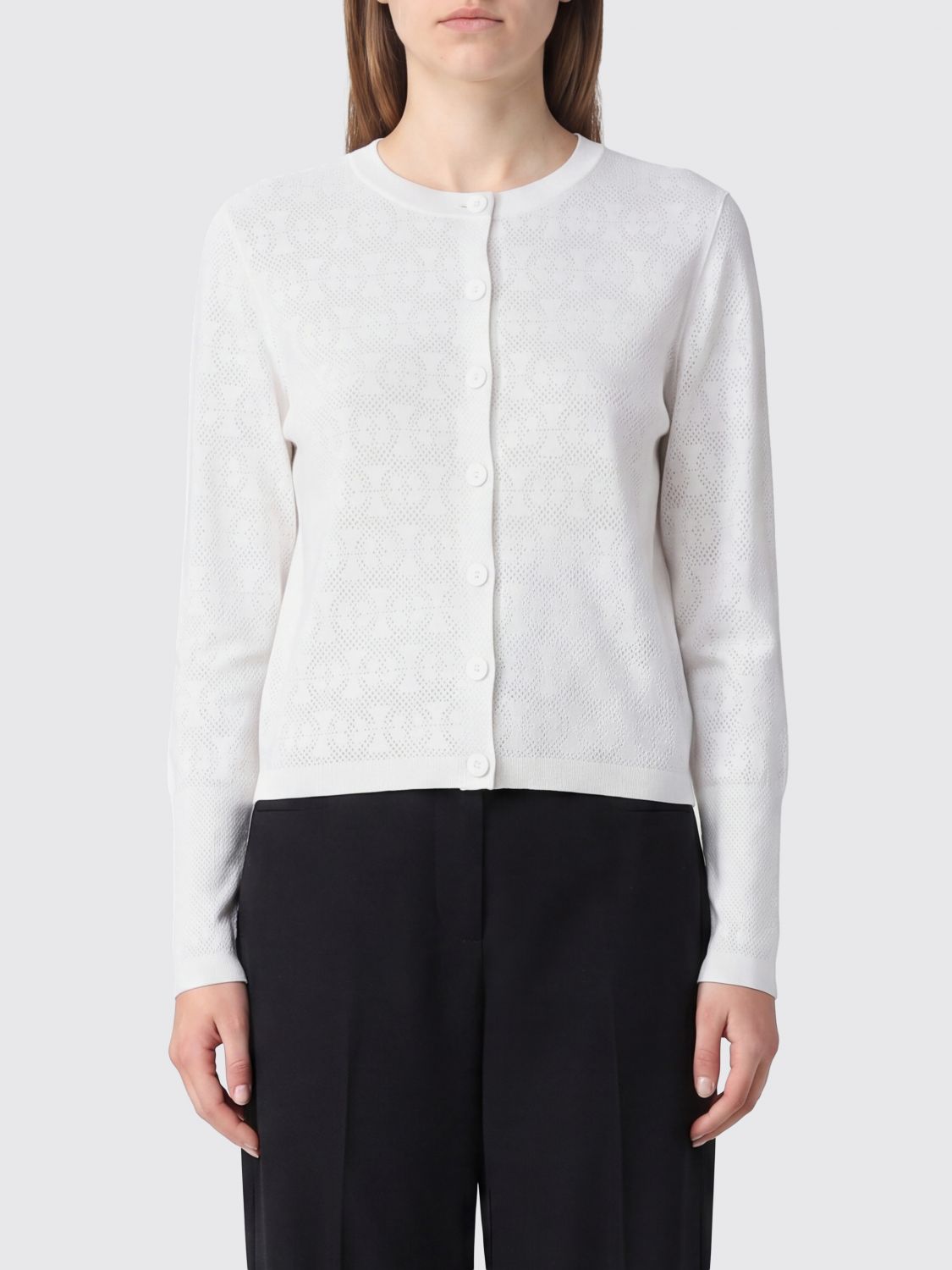 Viscose Blend Cardigan with Double T Logo and Ribbed Trim