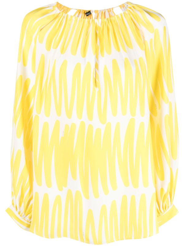 Lemon Yellow Abstract-Print Silk Blouse — Yellow