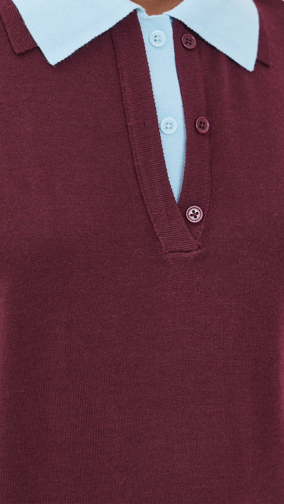 Superfine Merino Wool Layered Polo Black Cherry/Light Blue Trim