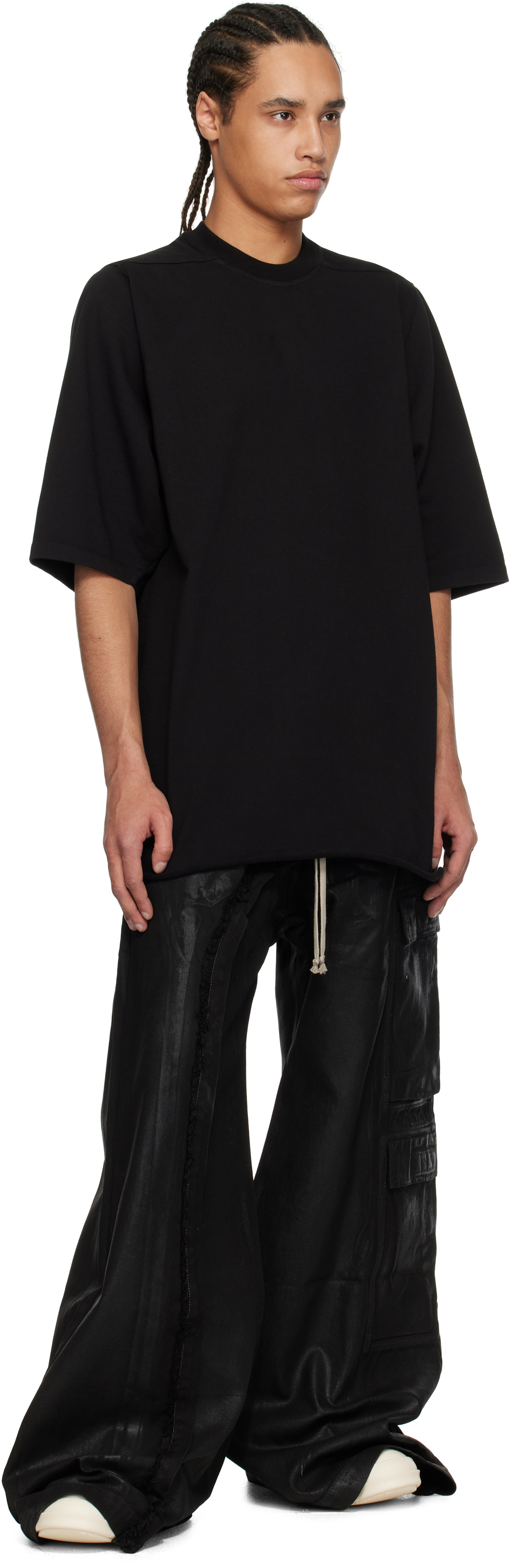 Rick Owens DRKSHDW Black Hollywood Imbalanced Double Cargo Jumbo Belas Denim Cargo Pants