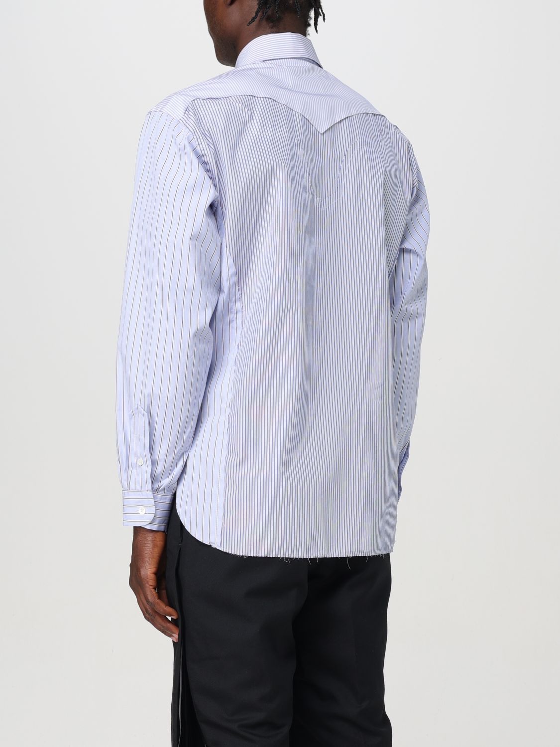 Panelled striped cotton shirt - Blue