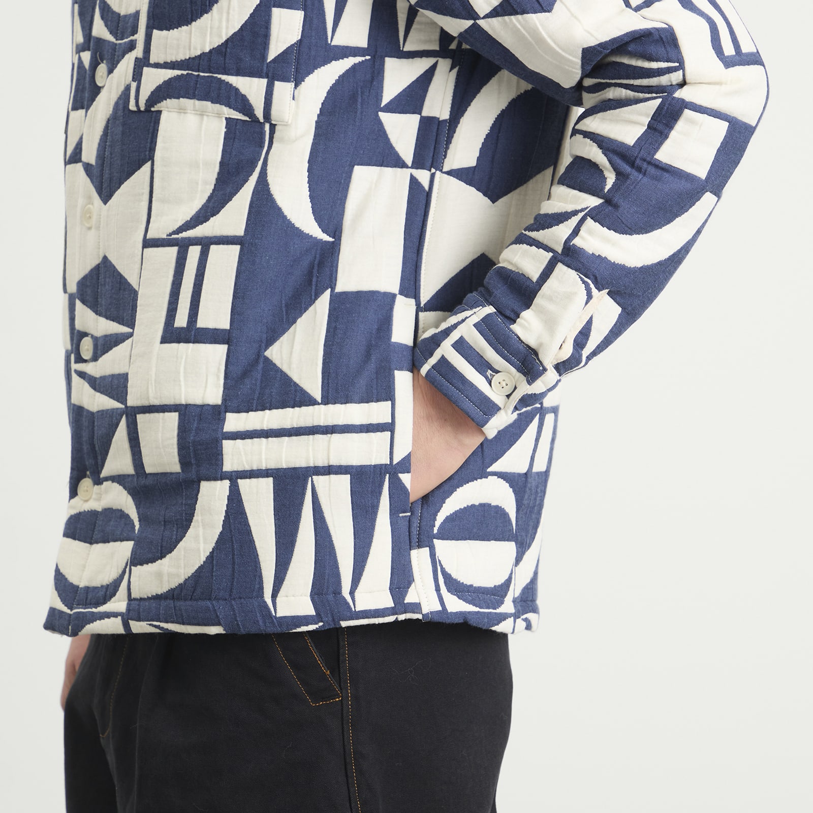 Men's Otto Geo Block Quilt Overshirt in Blue/Ecru
