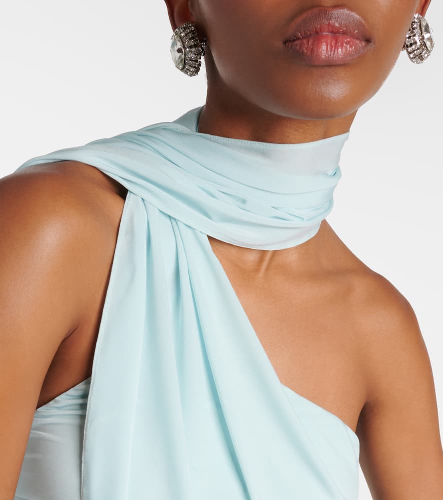 Scarf-detail ruched jersey minidress