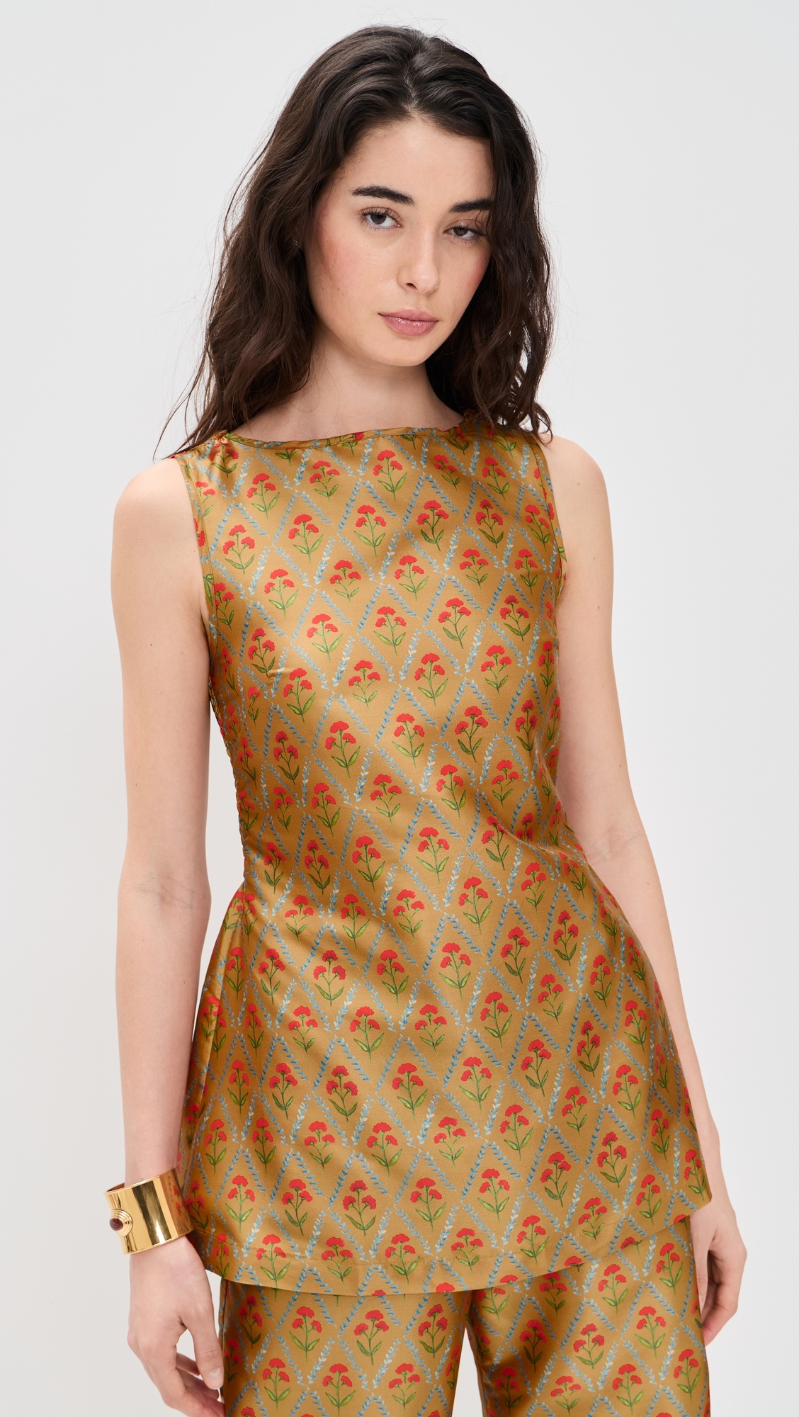 Celine Top Lattice Floral Khaki