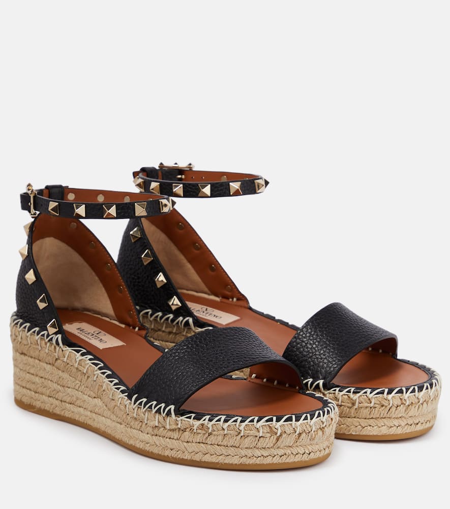 Rockstud leather espadrille wedges