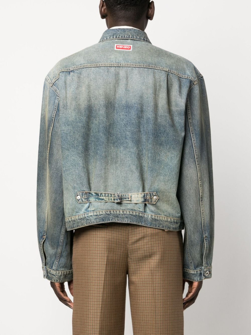 Panelled button-fastening denim jacket - Blue