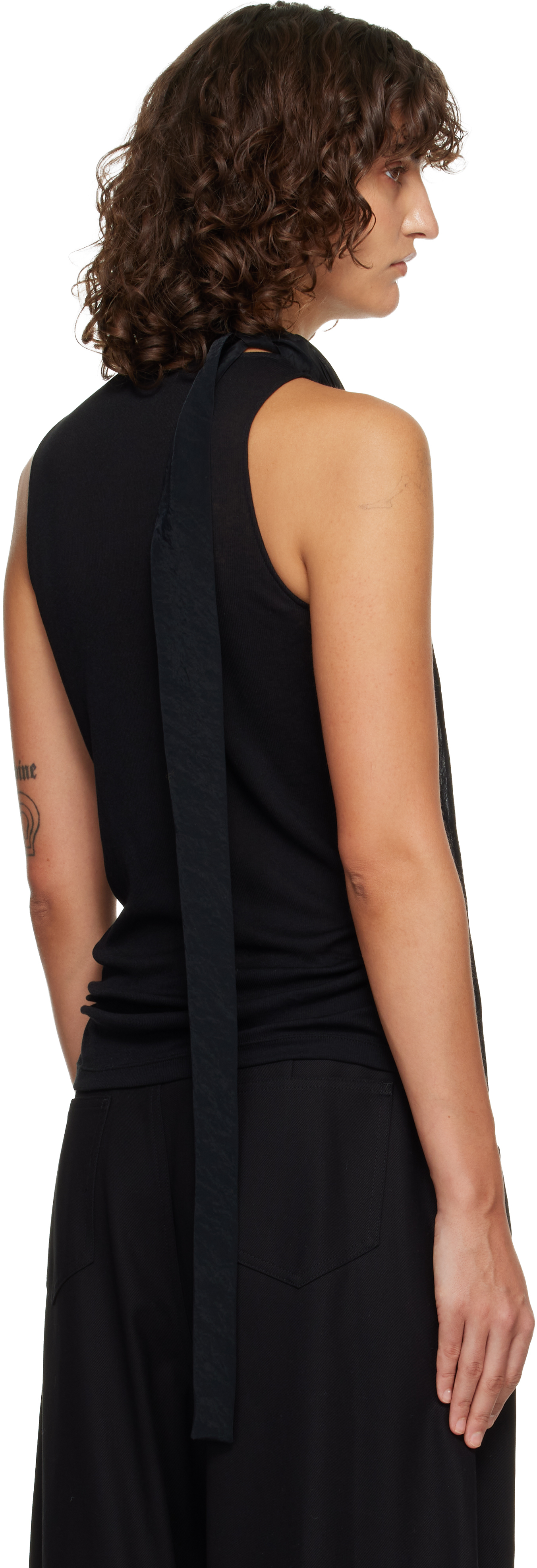 Black Scarf Sleeveless Jersey Top