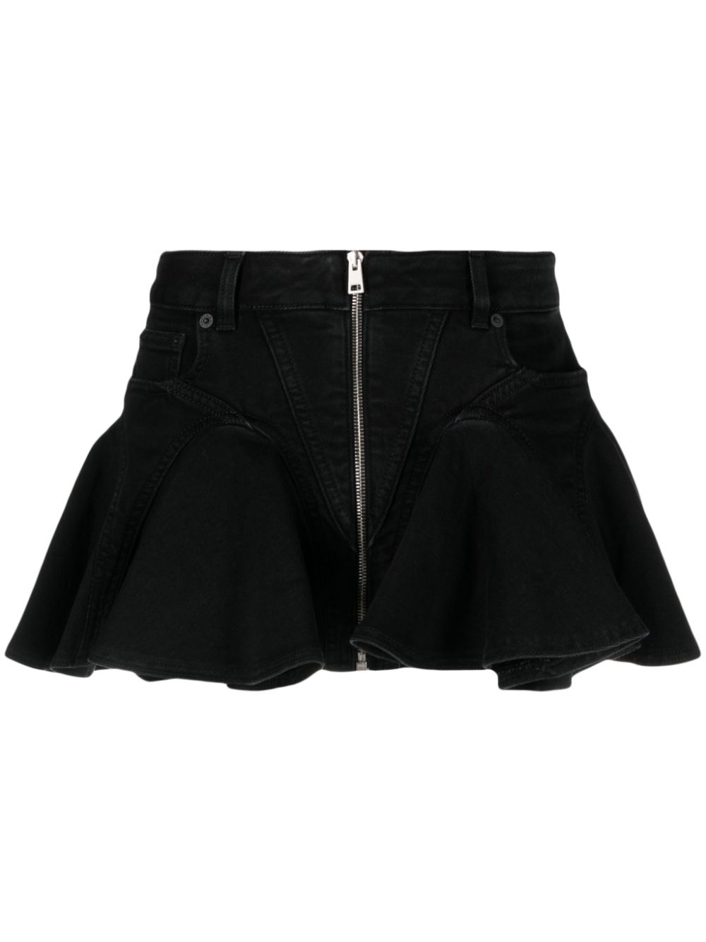 Flared denim miniskirt - Black