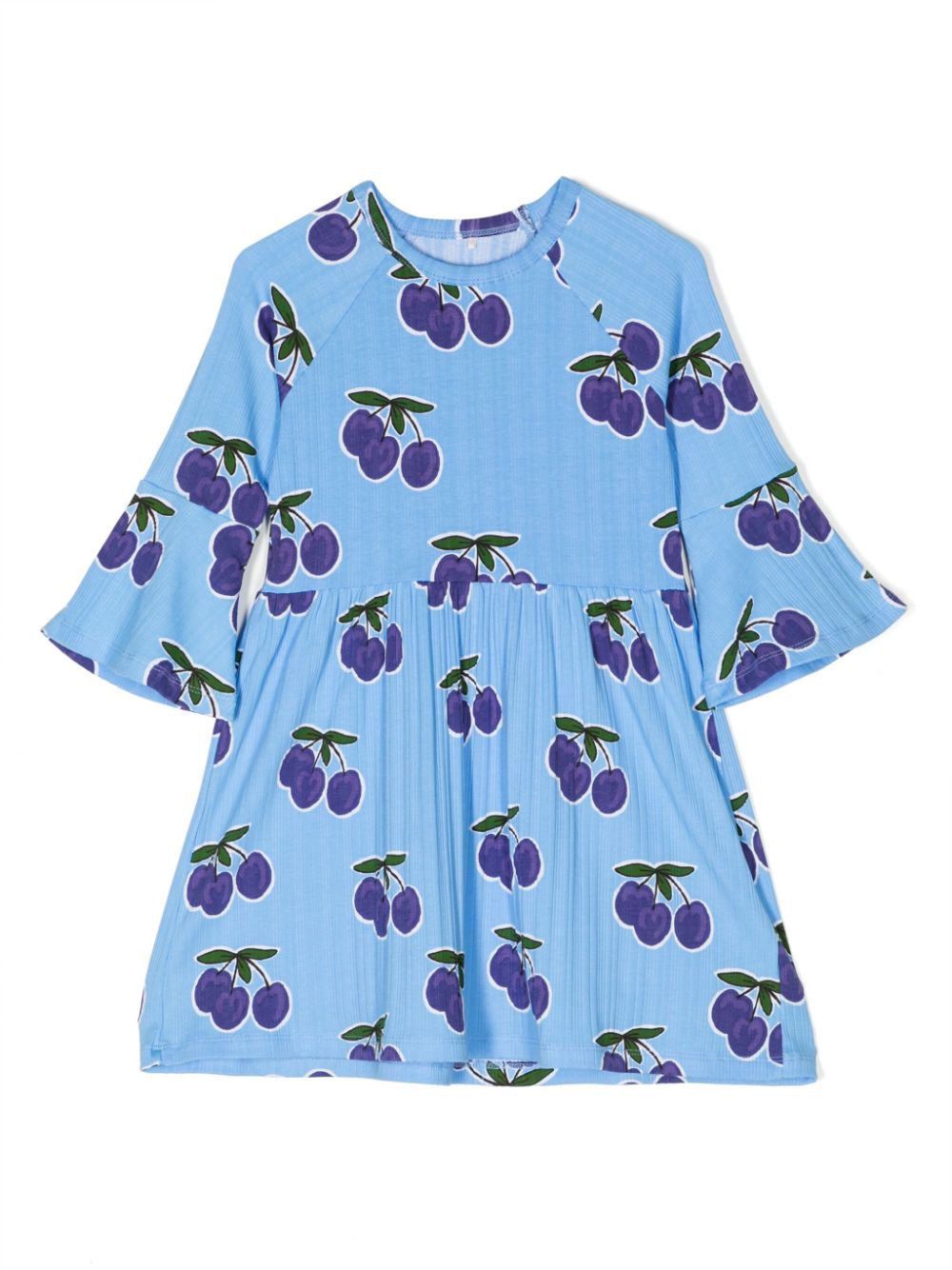 Fruit-print pleated dress - Blue