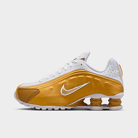 Big Kids Shox R4 Casual Shoes in Metallic Gold/Metallic Gold/White