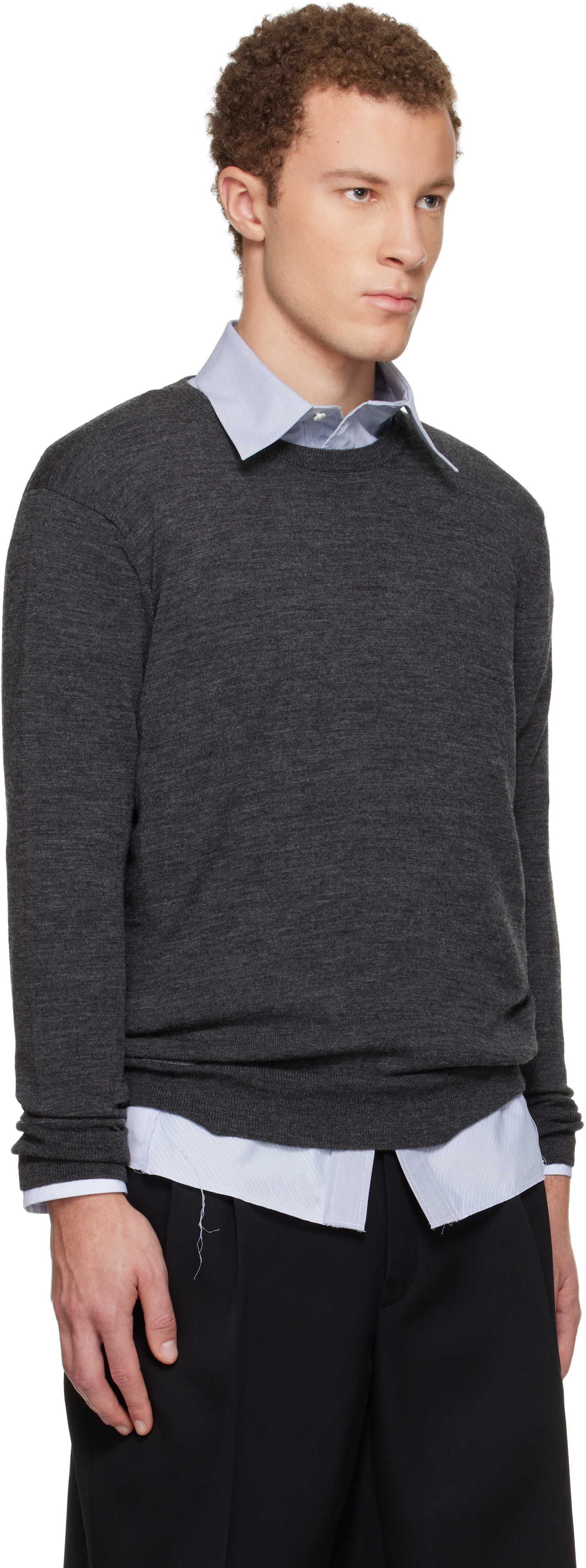 Gray Wool-Blend Patch Sweater