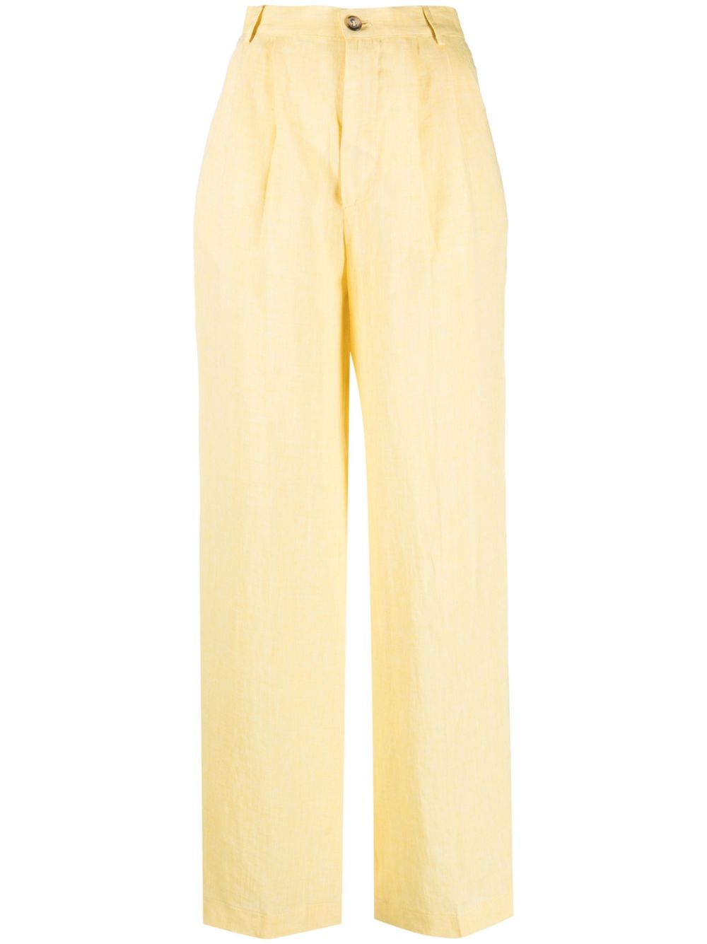 High-waisted straight-leg linen trousers - Yellow