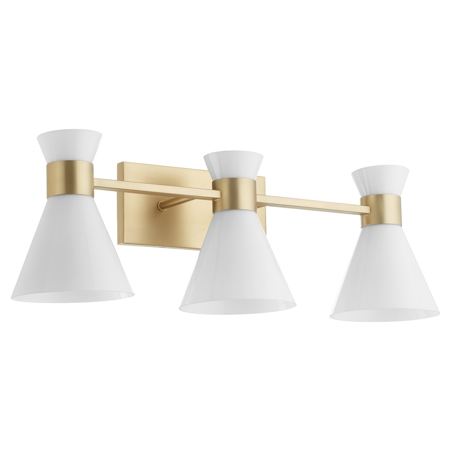 Aged Brass Gloss Opal Three Light Vanity from the Beldar Collection