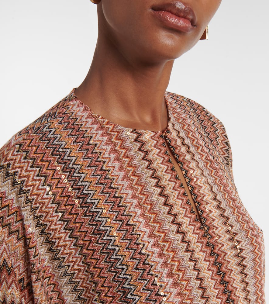 Zigzag fringed lamé blouse