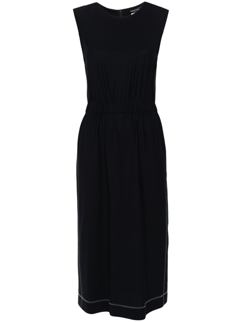 Contrast-Stitched Merino Wool Midi Dress — navy