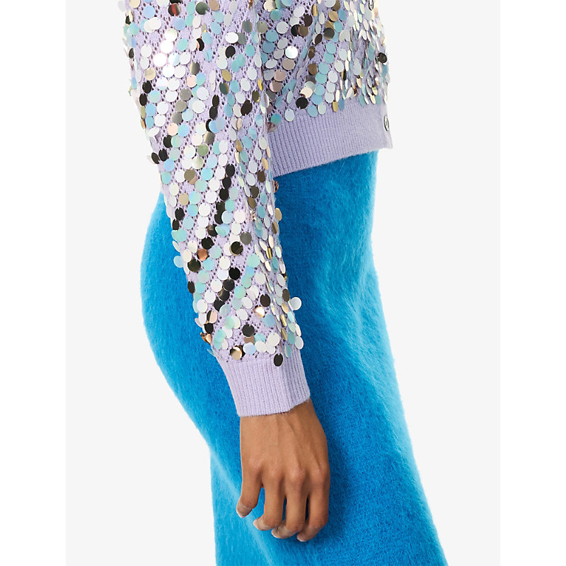 Womens Paillette-Embellished Knitted Wool-Blend Cardigan