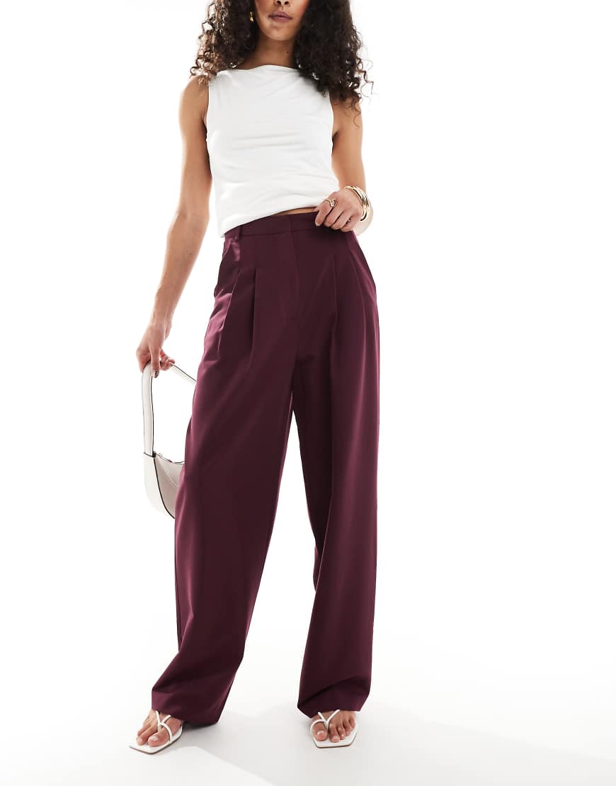 Tailored wide leg trouser in dark plum