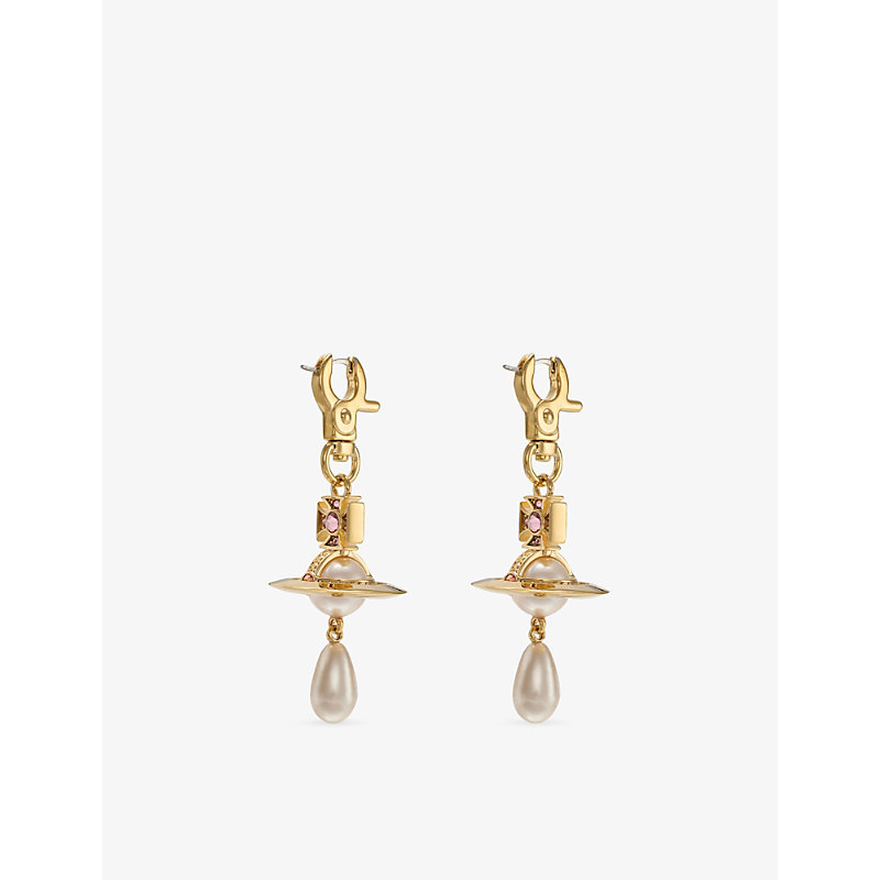 Womens Gold/Rose Ada Faux Pearl and Gemstone Gold-Plated Earrings