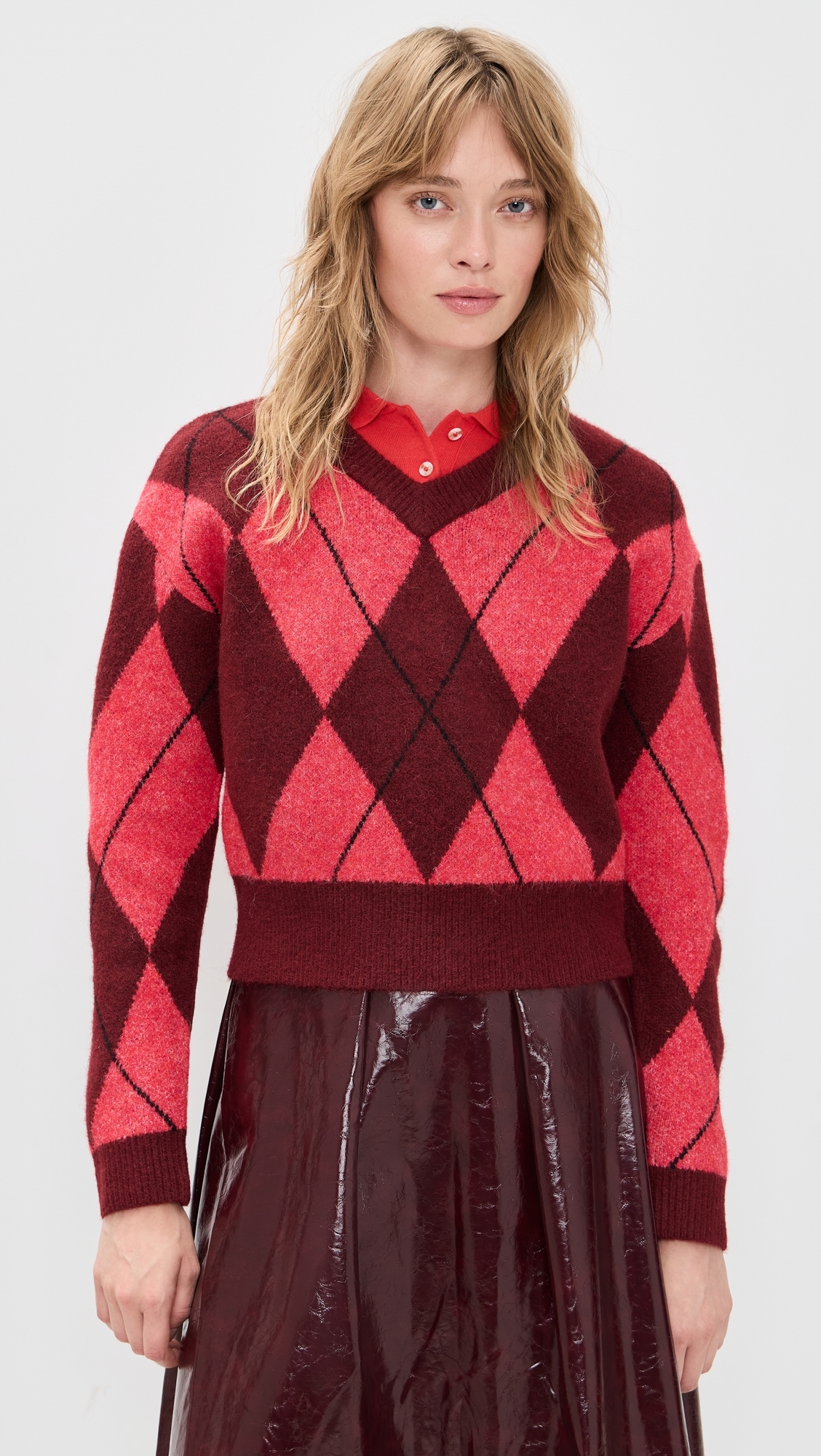 Rae Arglye V Neck Sweater Burgundy Combo