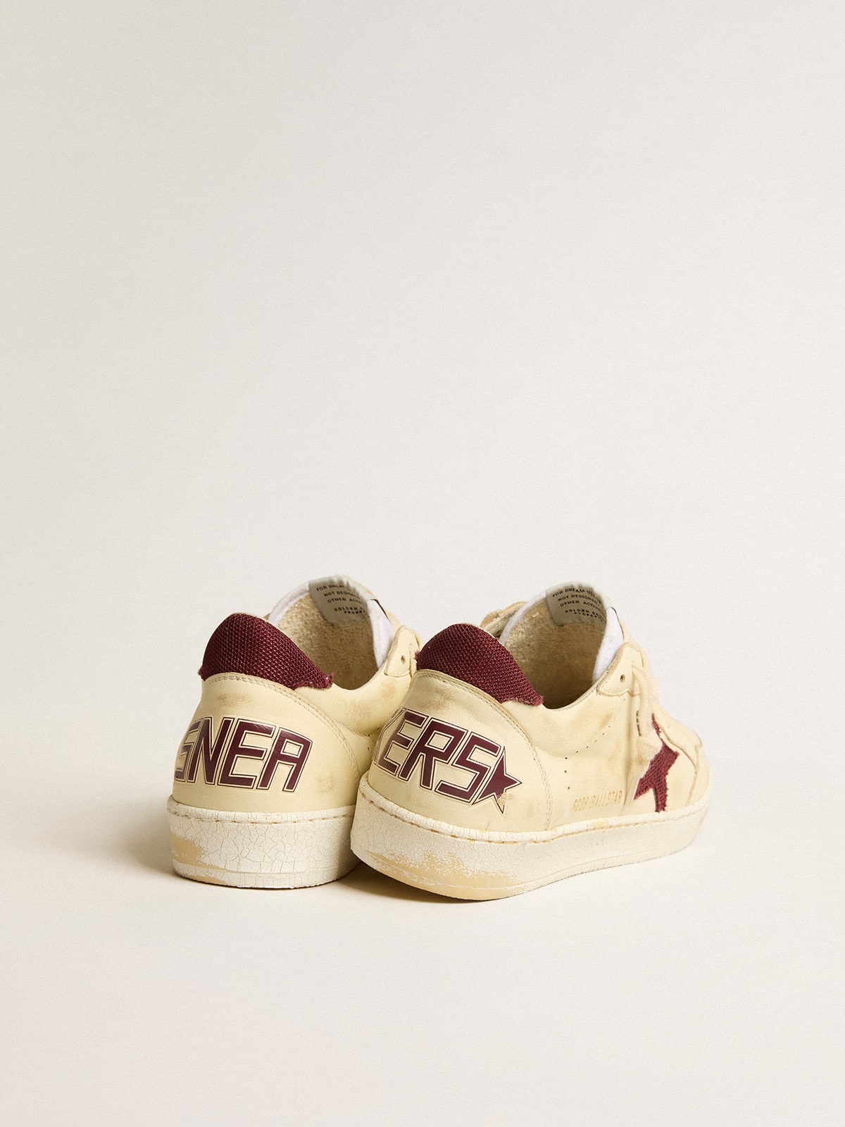 Golden Goose - Men's Ball Star In Beige Nappa With Burgundy Mesh Star And Heel Tab, Man