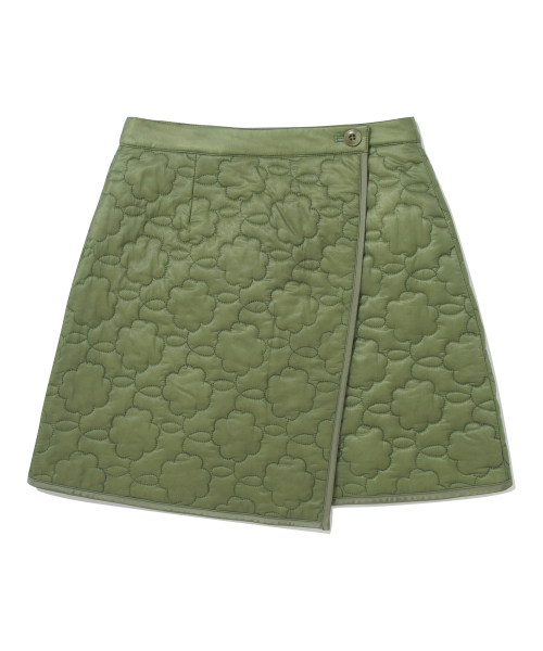 Women's Clover Heart Quilted Wrap Mini Skirt Olive