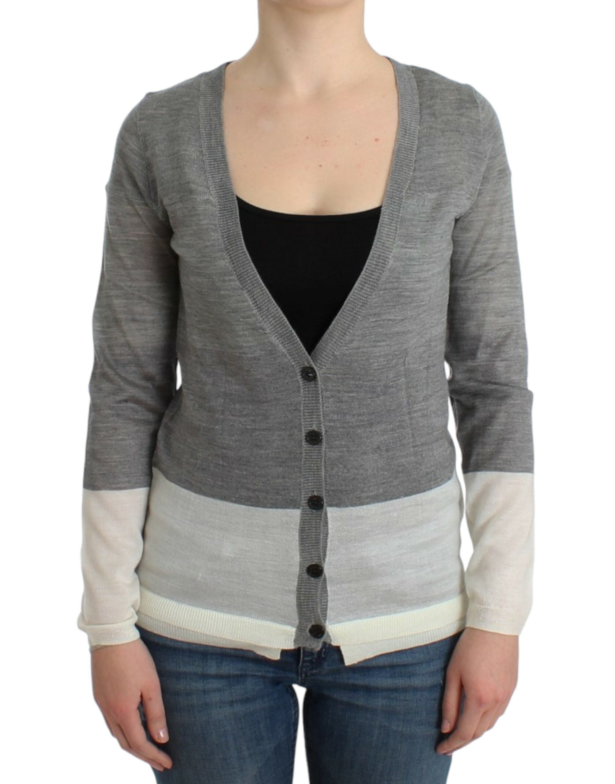 Colorblock Wool-Blend Cardigan — Gray