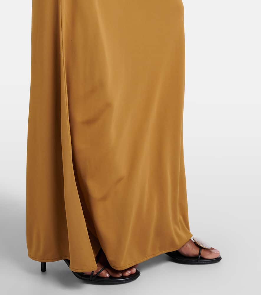Suede-trimmed jersey gown