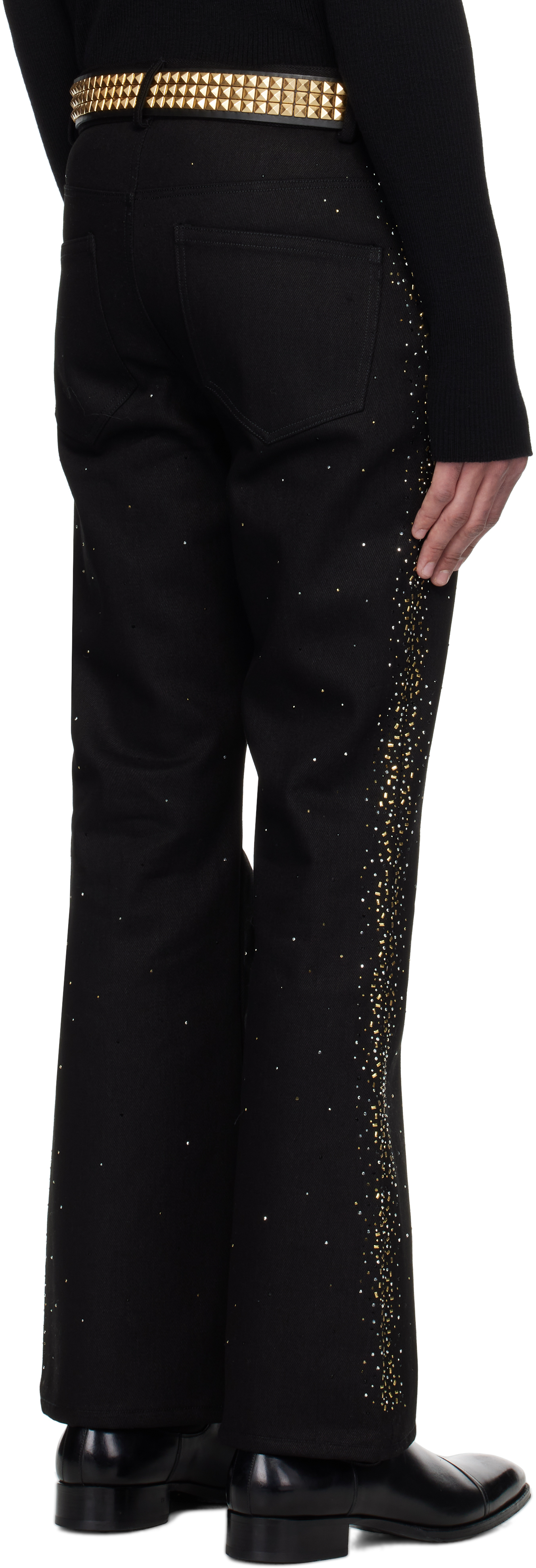 ERNEST W. BAKER ブラック スタッズ 5ポケット フレアジーンズ